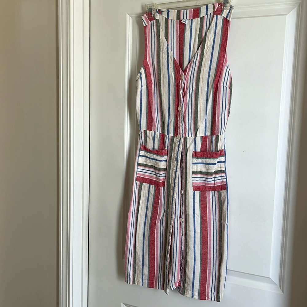 Linen Striped Sleeveless Dress
